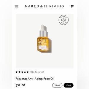 Naked & Thriving Prevent Anti-Aging Face Oil, NWOT